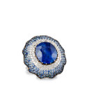 18K White Gold Round Blue Sapphire Ring with Diamonds