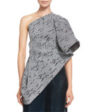 Linear-Jacquard One-Shoulder Top, Black/Gold