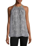 Katella Embellished-Collar Sleeveless Top, Black
