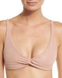 Metallic Twist-Front Swim Top, Rose Gold