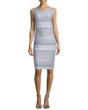 Raya Knit Scoop-Neck Sheath Dress, Bianco/Multi
