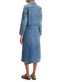 Faded Denim Button-Front Trenchcoat, Medium Blue