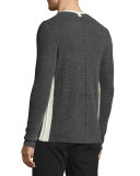 Contrast-Trim Merino Waffle Knit Henley, Gray