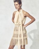 Sleeveless Tie-Neck Pleated Dress, Vanilla