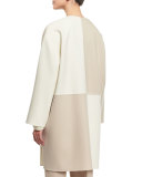 Long-Sleeve Button-Front Kimono Coat, Ivory/Tan
