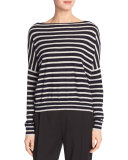 Skinny-Stripe Boat-Neck Merino Wool Sweater