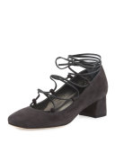 Cordon Lace-Up Ballerina Pump, Slate