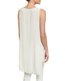 Split-Hem Silk Georgette Tunic, Bone, Plus Size 
