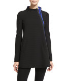 Asymmetric-Zip Ottoman Swing Coat, Black
