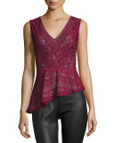 Avalon Lace Asymmetric-Peplum Top, Deep Cranberry