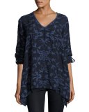 Lonny Handkerchief Tab-Sleeve Georgette Tunic, Plus Size  