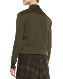 Suede-Front Sweater Jacket, Olive