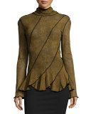 Lace-Print Ruffled Peplum Top, Gold