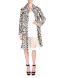 Dot-Print Fur Coat, White/Black