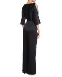 Liquid Satin Cowl-Neck Blouse, Caviar
