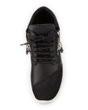 Side-Zip Lace-Up Mid-Top Sneaker, Black