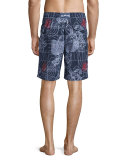 Okoa Sonar-Print Swim Trunks, Navy