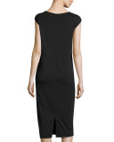 Cap-Sleeve Ponte Knee-Length Dress, Black, Plus Size