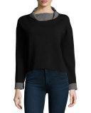 Contrast-Trim Reversible Funnel-Neck Pullover, Black/Gray
