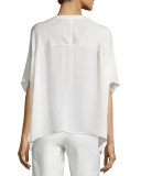Karrly Dolman-Sleeve Silk Button-Front Top, Canvas White