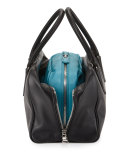 Soft Calf Medium Inside Bag, Black/Turquoise (Nero+Turchese)