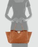 Rockstud Medium Pebbled Tote Bag, Tan