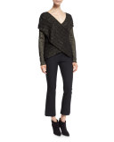 Cross-Front Metallic Wool-Blend Sweater, Black/Gold