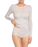 Seraphina Long-Sleeve Wool-Silk Blend Top, Marble