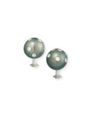 Tahitian Pearl & Bezel-Set Diamond Button Clip Earrings