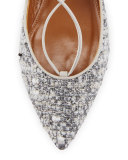 Christy Tweed Lace-Up Pointed-Toe Flat, Light Gray