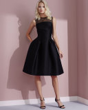 Sleeveless Sheer-Yoke Cocktail Dress, Black