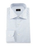 Double-Box Check Dress Shirt, White/Blue