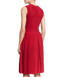 Sleeveless Pleated-Skirt Knit Dress, Berry