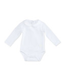 Long-Sleeve Collared Jersey Playsuit, White, Size 1-18 Months