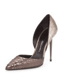 Metallic Two-Tone Python Pump, Silver/Gunmetal