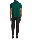 Short-Sleeve Polo Shirt w/Contrast Piping, Dark Viridian