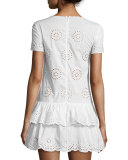 Short-Sleeve Layered-Hem Tunic Dress, White