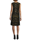 Chenille Lace Sleeveless Sheath Dress, Black/Ochre