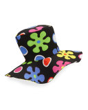 Floral Floppy Top Hat, Black
