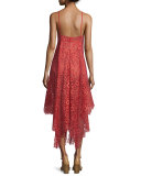 Rosemary Asymmetric-Hem Lace Dress, Cherry
