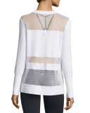 Plank Mesh-Panel Long-Sleeve Top, White