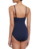 Goddess Twist Halter One-Piece Swimsuit, Indigo
