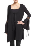 Fluted-Sleeve Tie-Front Jacket, Black