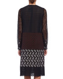 Long-Sleeve Mixed-Media Shift Dress, Multi Colors