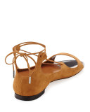Vernie Flat Suede Lace-Up Sandal, Canyon/Steel