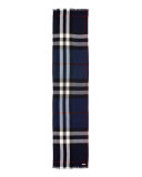 Men's Wool/Cashmere Tricolor Check Lightweight Scarf, Navy