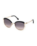 Capped Metal Butterfly Sunglasses, Rose Gold