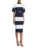 High-Waist Wide-Striped Pencil Skirt