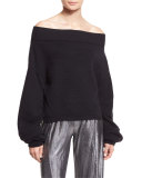 Off-the-Shoulder Wool-Blend Sweater, Black