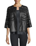 Sabina Leather 3/4-Sleeve Jacket, Black